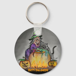 Witch and cat, Happy Halloween! Keychain