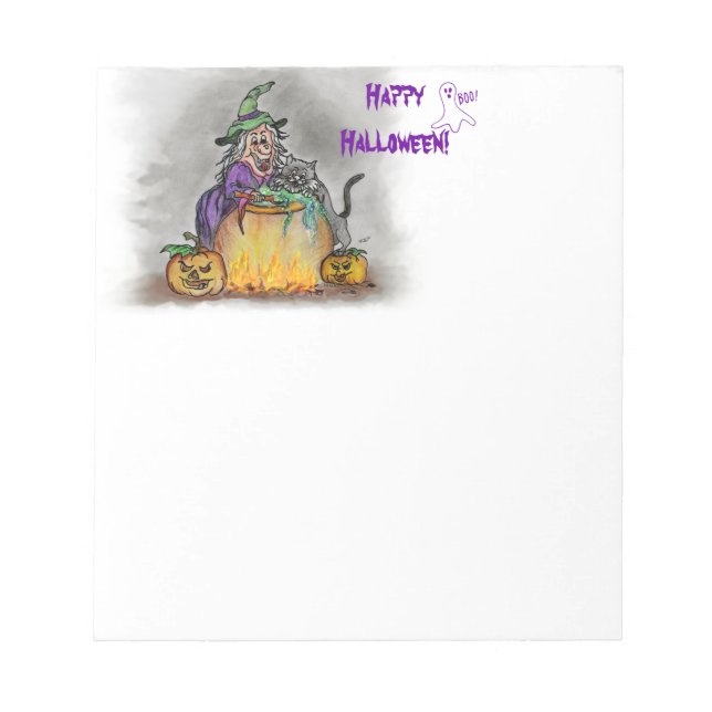Witch and cat, Happy Halloween! Notepad (Front)