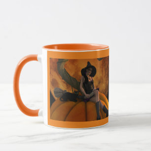 Witch and Cat on Giant Pumpkin  Mug