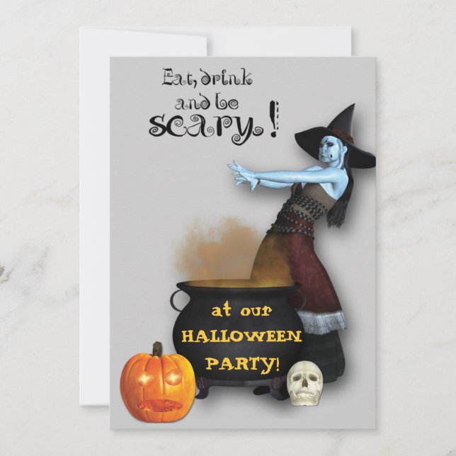 Witch and Cauldron Halloween Party Invitation (Front)