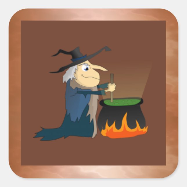 Witch and Cauldron Square Sticker (Front)