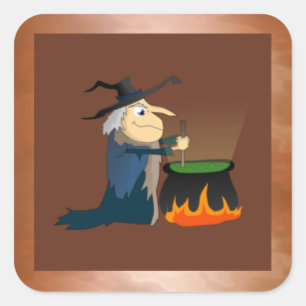 Witch and Cauldron Square Sticker