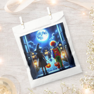 Witch and Clown looking at a Monster Halloween Favour Bag