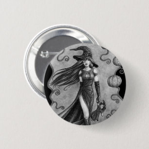 Witch and Doll Halloween 2 Inch Round Button