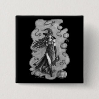 Witch and Doll Halloween 2 Inch Square Button