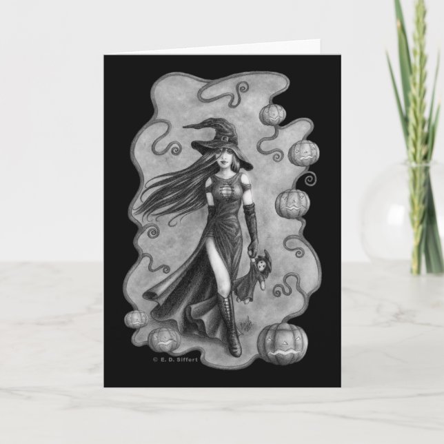 Witch and Doll Halloween Card (Front)