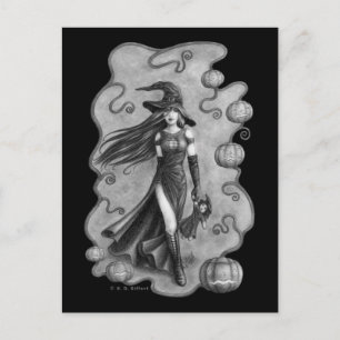 Witch and Doll Halloween Postcard