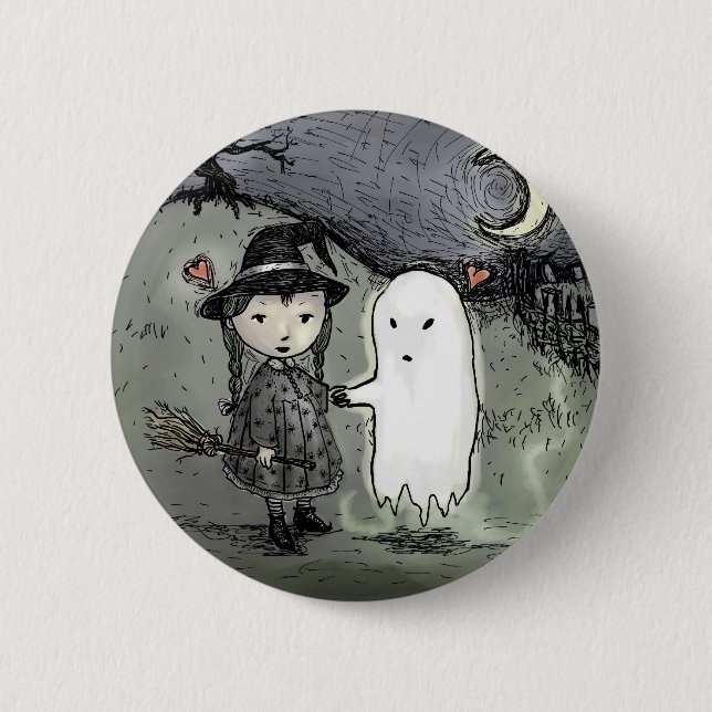 Witch and Ghost in Love 2 Inch Round Button (Front)