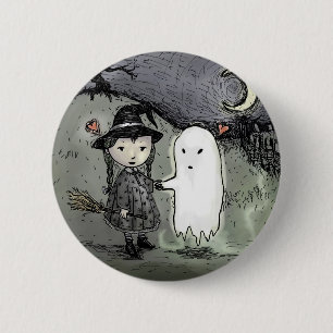 Witch and Ghost in Love 2 Inch Round Button