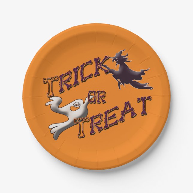 Witch and Ghost Trick or Treat Halloween Plates (Front)
