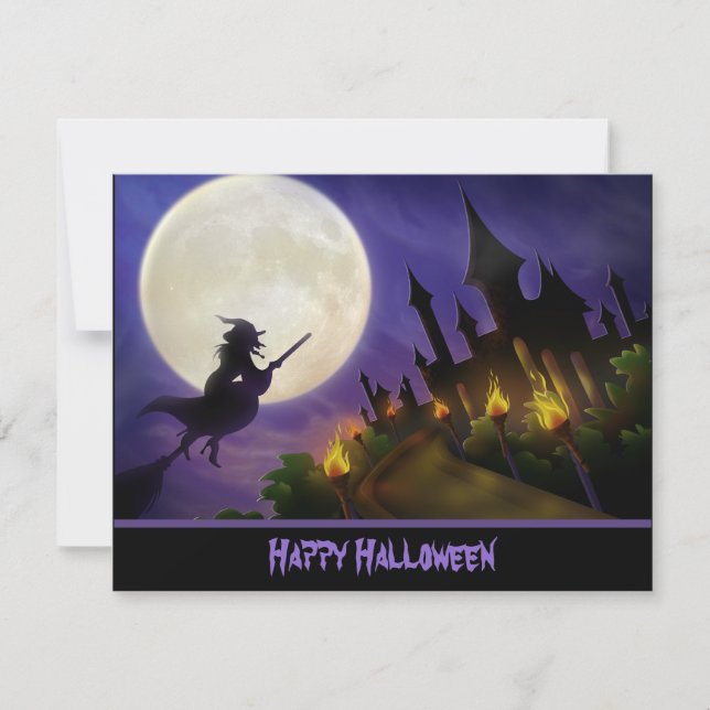 Witch and Haunted House Halloween Invitation (Front)