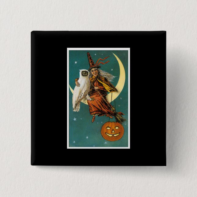 Witch and Her Owl 2 Inch Square Button (Front)