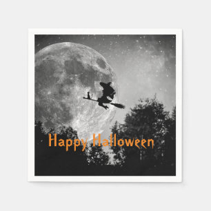 Witch and Moon Halloween Customizable Paper Napkin