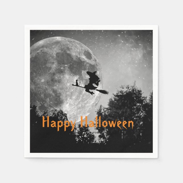 Witch and Moon Halloween Customizable Paper Napkin (Front)