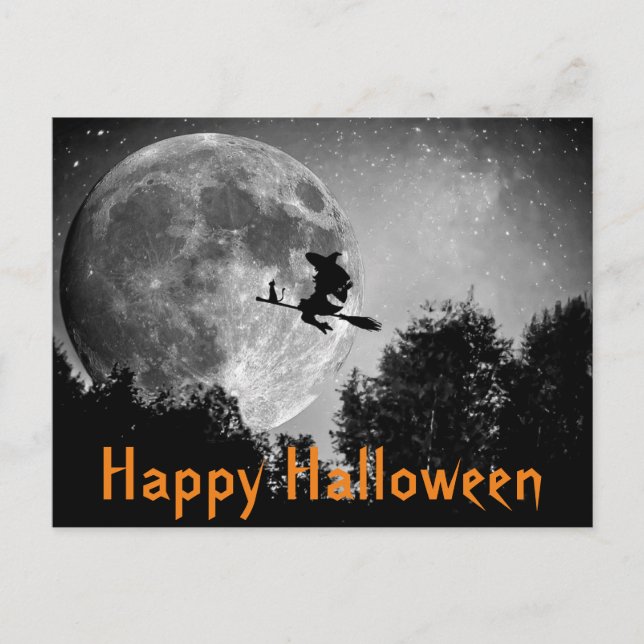 Witch and Moon Halloween Customizable Postcard (Front)