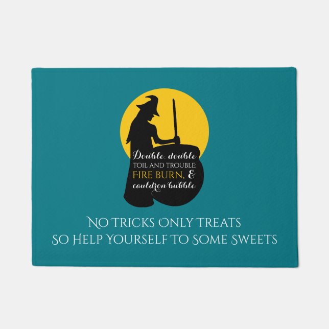 Witch and Moon Magic Spell Halloween Sign Doormat (Front)