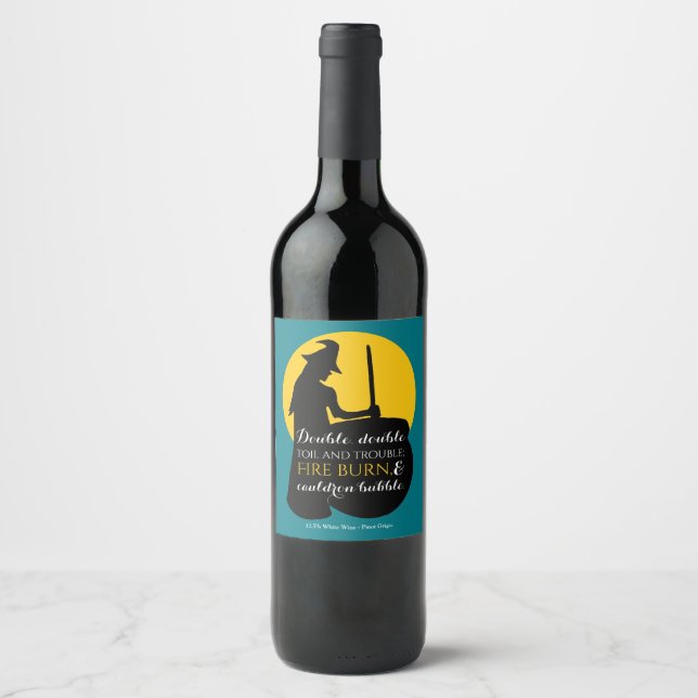 Witch and Moon Magic Spell Wine Label (Front)
