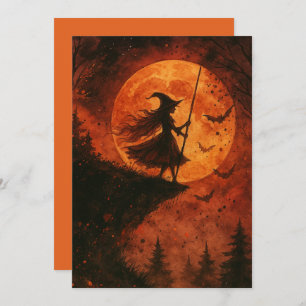 Witch and Moonlight Cliff Spooky Halloween Card