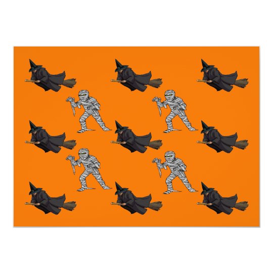 Witch and Mummy Pattern Halloween Party Invite