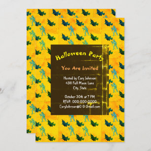 Witch and Mummy Pattern Halloween Retro Invitation