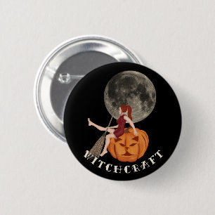 Witch and pumpkin. Witchcraft for Halloween 2 Inch Round Button
