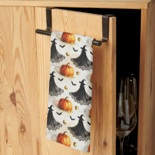 Witch and Pumpkins Halloween Kitchen Towel