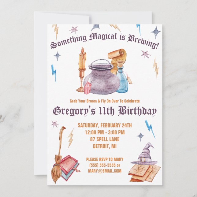 Witch and Wizard, Magical Brewing Birthday Party Invitation (Front)