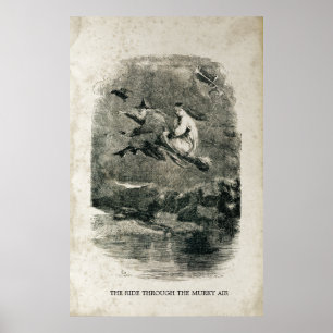 Witch Antique Halloween Witches on Brooms Poster