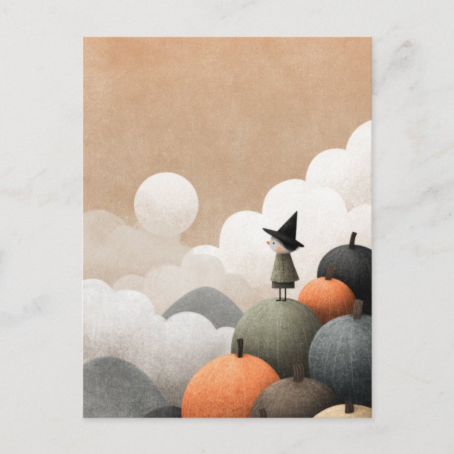 Witch Art Spooky Cute Minimalist Halloween Postcard (Front)