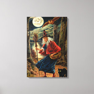 Witch at Halloween Night Canvas Print