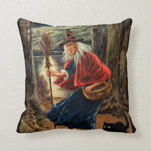 Witch at Halloween Night Throw Pillow