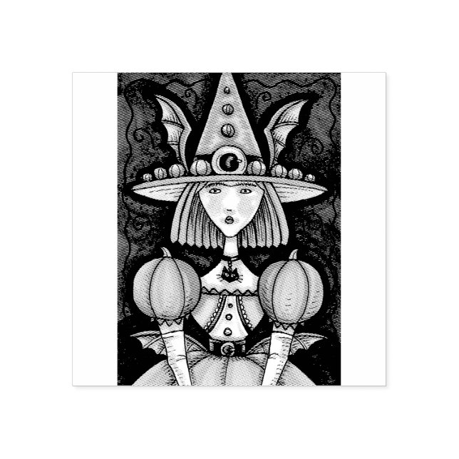 WITCH BAT GIRL, GOTH HALLOWEEN RUBBER STAMP (Imprint)