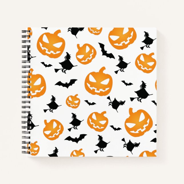 Witch bat orange pumpkin Halloween Notebook (Front)