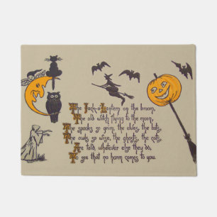 Witch Bat Owl Black Cat Jack O' Lantern Doormat