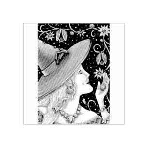 WITCH & BAT VINES HALLOWEEN RUBBER STAMP