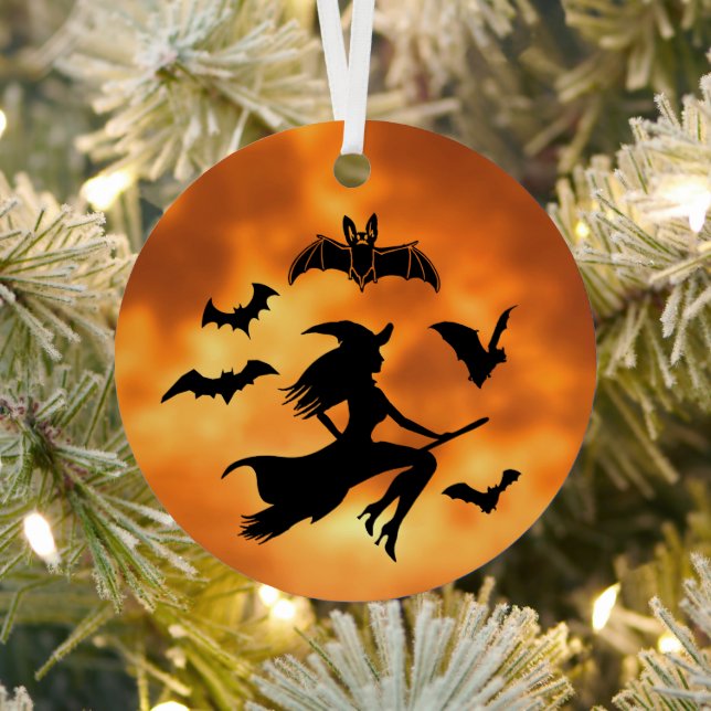 Witch Bats Moon Metal Ornament (Insitu)