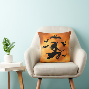 Witch Bats Moon Throw Pillow