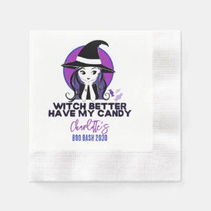 Witch better have my candy-Cute Purple Witch Napkin