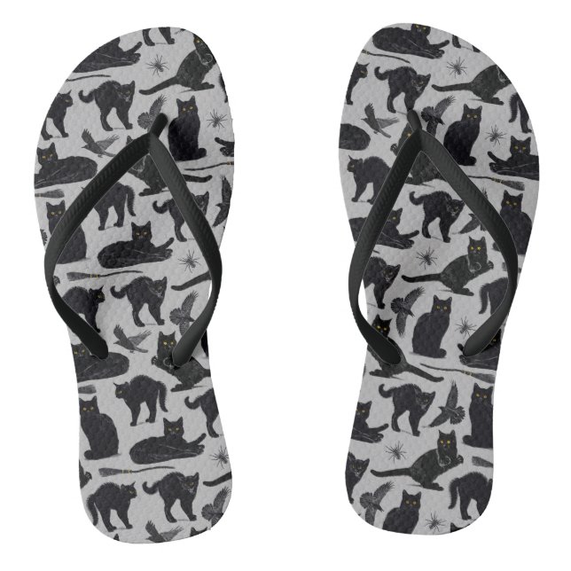 Witch black cat adult flip flops (Footbed)