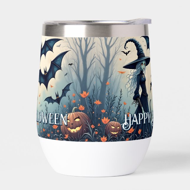 Witch, Black Cat and Bats in Twilight Sky (Left)