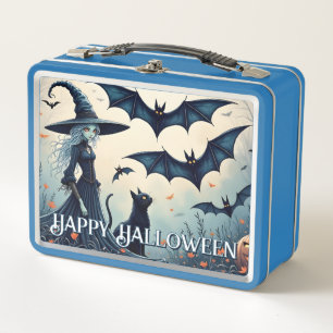 Witch, Black Cat and Bats in Twilight Sky Metal Lunch Box