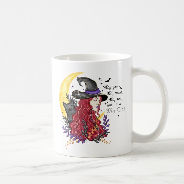 Witch, Black Cat and Crescent Moon Coffee Mug (Right)