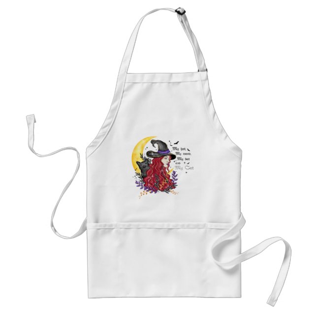 Witch, Black Cat and Crescent Moon Standard Apron (Front)