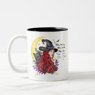 Witch, Black Cat and Crescent Moon Two-Tone Coffee Mug