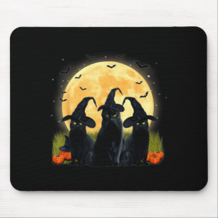 Witch Black Cat And Full Moon Pumpkin Halloween Mouse Pad