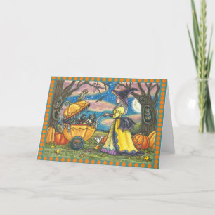 WITCH, BLACK CAT BABY BUGGY, Greeting Card Blank
