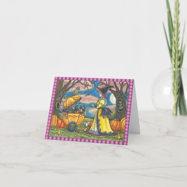 WITCH, BLACK CAT BABY BUGGY, NOTE CARD Blank (Front)