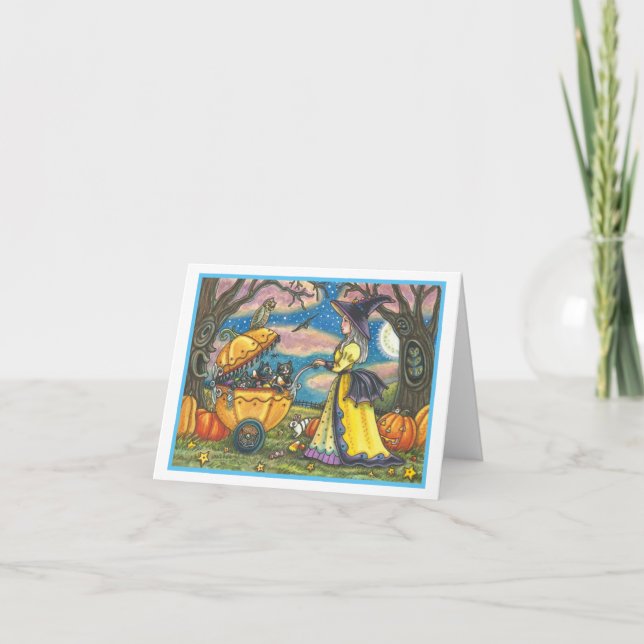 WITCH, BLACK CAT BABY BUGGY, NOTE CARD Blank (Front)