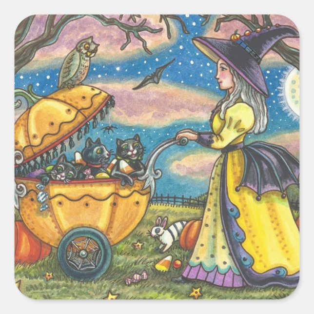 WITCH, BLACK CAT BABY BUGGY STICKERS SHEET Square (Front)