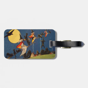 Witch Black Cat Flying Moon Crow Luggage Tag